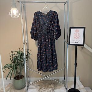Max Studio size L floral v-neck ruffle sleeve midi dress